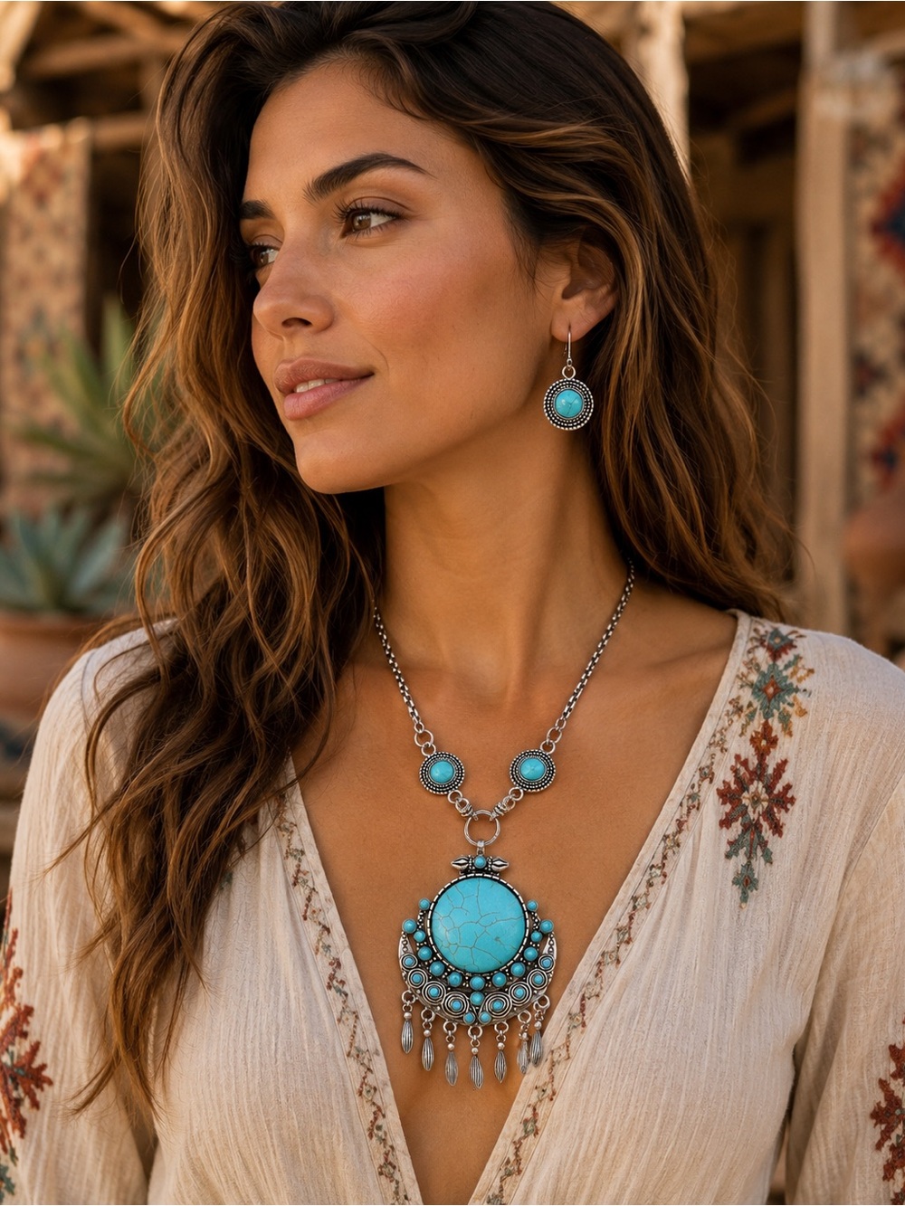 Southwest Style Genuine Blue Howlite  Necklace and Earrings